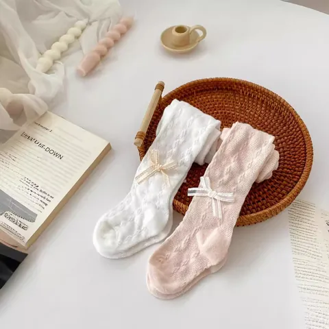 Baby Girls Bow Mesh Tights Breathable Hollow Out Cotton Leggings For Infant Toddler Princess Birthday Party Summer Spring