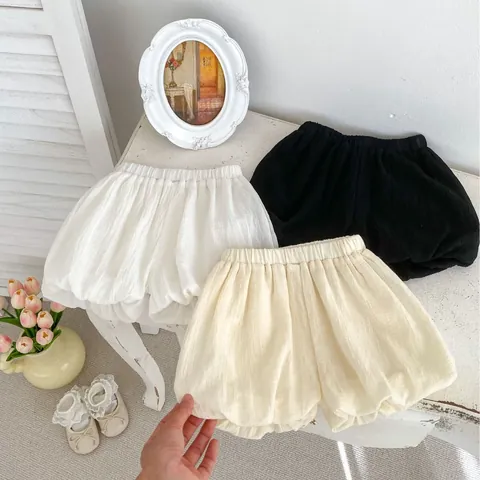 Baby Girls Cotton Summer Shorts Casual Versatile Solid Color Bloomers Soft Breathable Toddler Lantern Pants For Daily Outwear