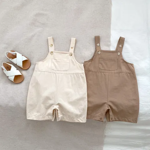 Baby Boys Pure Cotton Romper Overalls Casual Summer Sleeveless Jumpsuit With Pockets For Newborn Infants Toddlers