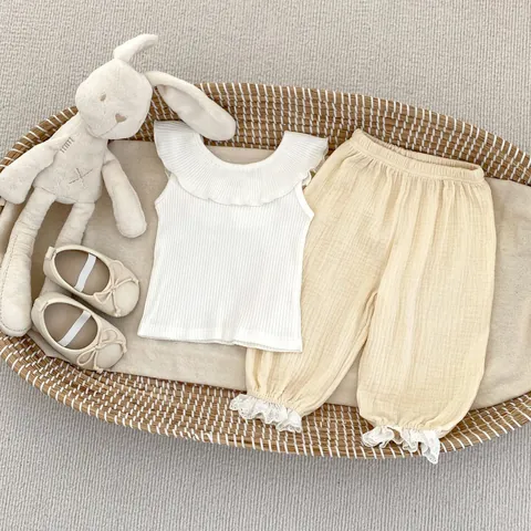Baby Girls Cotton Muslin Bloomers Lace Trim Anti Mosquito Lantern Pants Summer Breathable Toddler Infant Clothing Bottoms