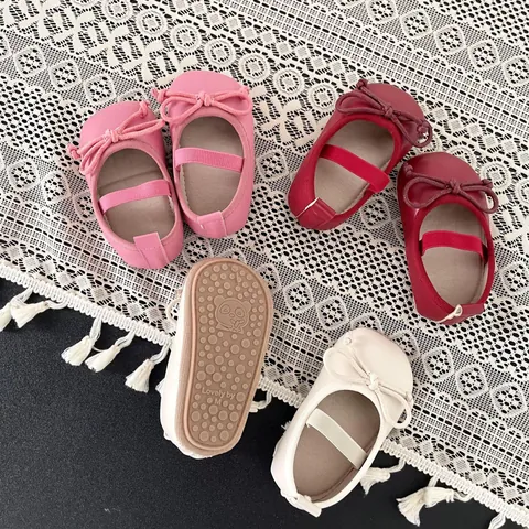Chaussures Mary Jane pour Bébé Fille Semelle Souple Chaussures de Marche Décoration Nœud Cuir Synthétique Antidérapant Premiers Pas