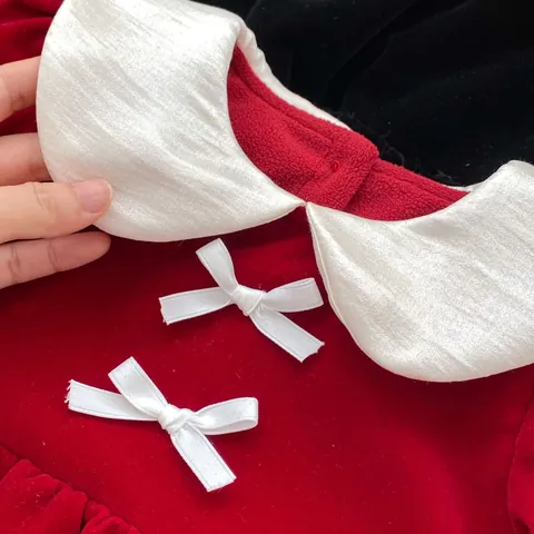 Girls Vintage Velvet Princess Dress With Peter Pan Collar And Bows Fleece Lined Long Sleeve Winter Holiday Party Dress