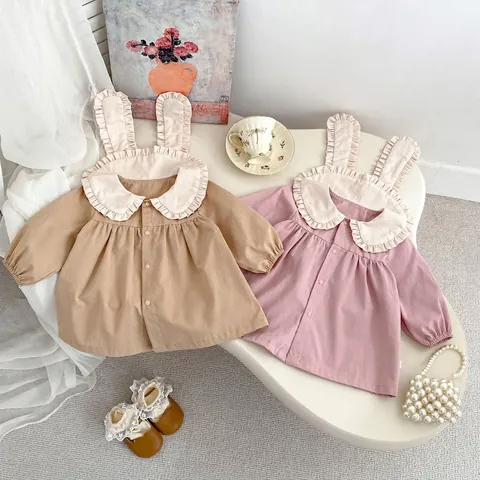 Cute Toddler Girls Rabbit Ears Ruffle Lapel Cardigan Long Sleeve Jacket Solid Color Spring Outerwear For Baby Girls