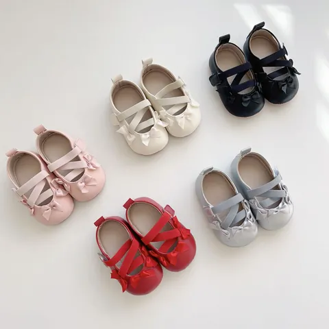 Baby Girl Mary Jane Shoes Bowknot Soft Sole Prewalker Shoes Anti Slip Faux Leather First Walkers Princess Dress Shoes