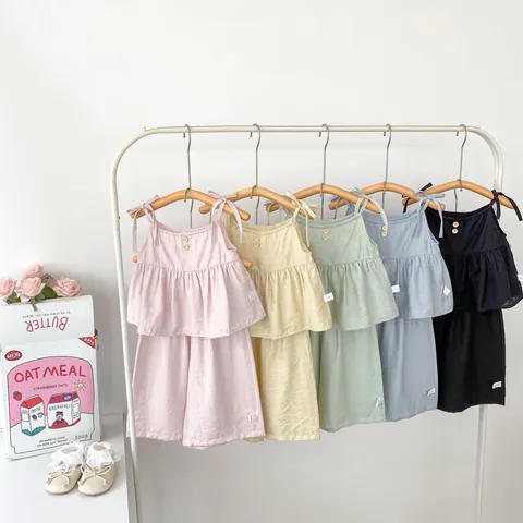 Toddler Girls Summer Casual Camisole And Wide Leg Pants Outfit Cotton Viscose Linen Blend Ruffle Sleeveless Top Shorts Kids Clothes