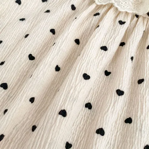 Pagliaccetto Estivo Senza Maniche Bimba 100% Cotone Mussole Stampa Cuore Collo in Pizzo Principessa Tuta Neonato Outfit