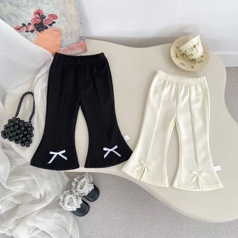 Baby Mädchen Schlaghose Baumwollmischung Schleife Schlitzsaum Elastischer Bund Kleinkind Hose Lässig Frühling Herbst Hose