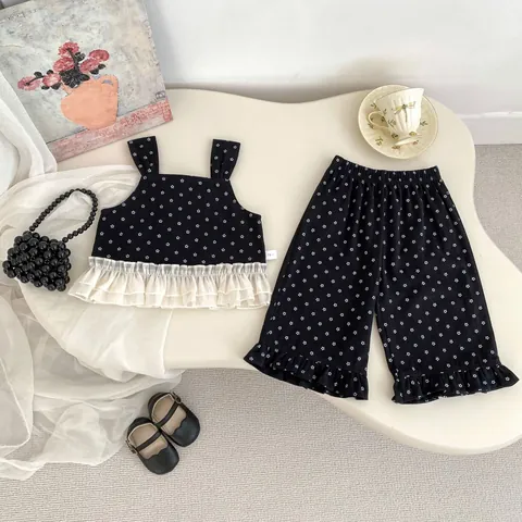 Toddler Girls Floral Vest Pants And Lace Ribbed Base Shirt Spring Autumn Casual Outfit For Kids Clothes