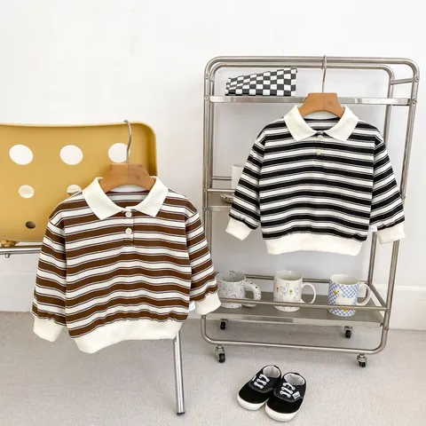 Boys Striped Long Sleeve Polo Shirt And Denim Pants Casual Loose Autumn Kids Clothes Toddler Cotton Blend Top And Pants