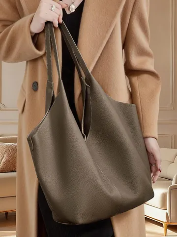 Echtes Leder Tragetasche Große Kapazität Hochwertiges Rindsleder Schultertasche Für Damen Minimalistisch Vintage Büro Handtasche