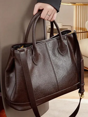 Borsa Tote da Donna in Vera Pelle Grande Capacità Pelle Bovina Primo Strato Borsa a Mano a Spalla Minimalista per Pendolari