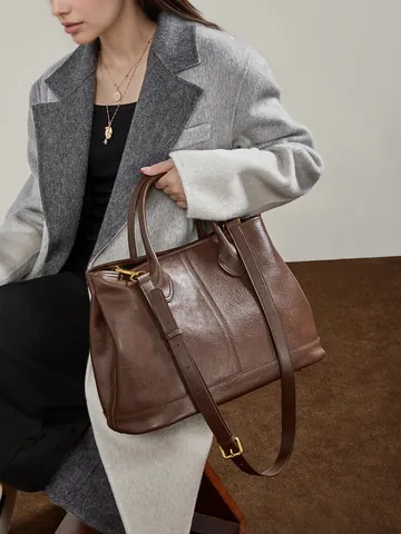 Borsa Tote da Donna in Vera Pelle Grande Capacità Pelle Bovina Primo Strato Borsa a Mano a Spalla Minimalista per Pendolari