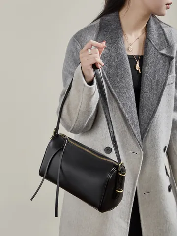 Borsa a Spalla Cilindrica in Vera Pelle Grande Capacità Pelle di Vacchetta a Concia Vegetale Borsa a Tracolla a Cuscino per Donna Moda Pendolare