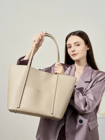 Borsa Tote da Donna in Vera Pelle di Vacchetta Grande Capacità Minimalista Borsa a Spalla da Lavoro Con Tasca Esterna