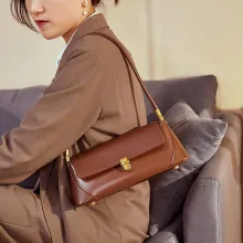 Donne Vera Pelle Retro Borsa a Tracolla Tinta Unita Hardware Metallo Patta Borsa a Mano