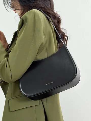Women Genuine Leather Hobo Shoulder Bag Minimalist Solid Color Underarm Bag With Gold Lettering Fashion Commuting Handbag