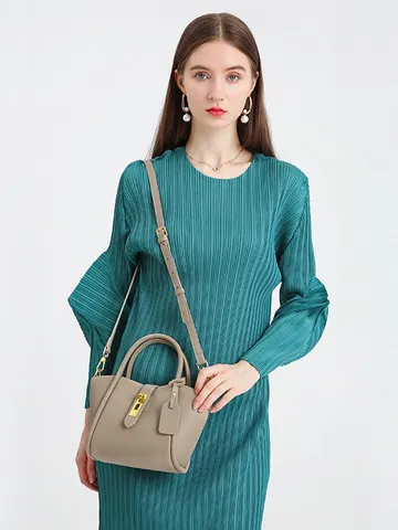 Bolso Bombonera de Cuero Auténtico para Mujer Patrón de Lichi Bolso de Hombro Con Cierre de Metal Dorado Bolso Tote Retro