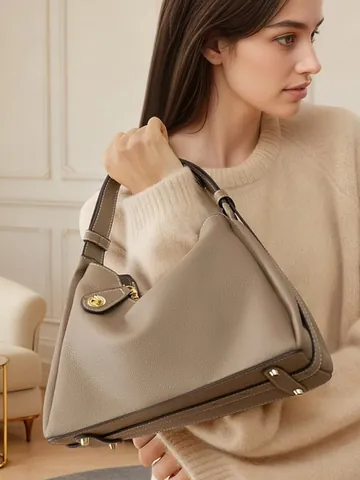 2025 Nuevo Bolso de Hombro de Cuero Genuino para Mujer Vintage Patrón de Lichi Bolso Hobo de Cuero de Vaca Cierre Dorado