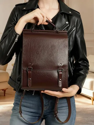 Britse Vintage Dames Echt Leren Rugzak Rundleer Schooltas Voor Studenten Minimalistische Laptop Rugzak Grote Capaciteit