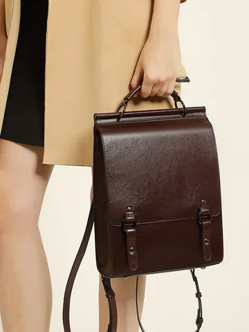 Britse Vintage Dames Echt Leren Rugzak Rundleer Schooltas Voor Studenten Minimalistische Laptop Rugzak Grote Capaciteit