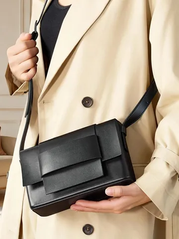 Bolso Bandolera Tejido de Cuero Genuino de Diseño de Nicho Minimalista Cuero de Vaca Suave Pequeño Bolso Cuadrado de Mensajero Para Unisex Viaje Diario