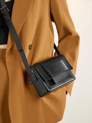 Bolso Bandolera Tejido de Cuero Genuino de Diseño de Nicho Minimalista Cuero de Vaca Suave Pequeño Bolso Cuadrado de Mensajero Para Unisex Viaje Diario