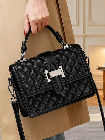 Damen Crossbody-Tasche Aus Echtem Leder Mit Rautensteppung Mode Vintage Quadratische Umhängetasche Handtasche Mit Metallschnalle