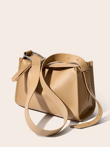 Bolso de Hombro para Mujer de Cuero de Vaca de Dos Capas Genuino Minimalista Plegado Geométrico Bolso Bandolera Almohada con Correa de Anillo de Metal