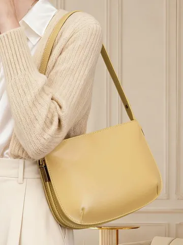Women Genuine Split Cowhide Leather Underarm Bag Minimalist Vintage Shoulder Bag Zipper Handbag Wine Red Black Yellow