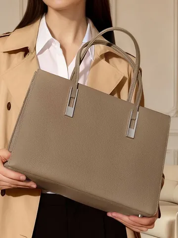 Borsa Tote in Vera Pelle da Donna Grande Capacità Grana Litchi Pelle di Vacchetta Borsa a Mano Pendolare Ufficio Gioielli