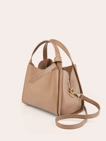 Women's Genuine Cowhide Leather Bucket Bag Litchi Grain Handbag With Adjustable Strap Vintage Commuting Shoulder Bag