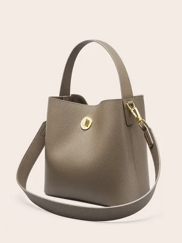 Echt Lederen Emmertas Dames Mode Lychee Patroon Schouder Crossbody Handtas Goud Rond Slot Woon-werkverkeer Veelzijdig