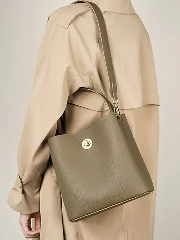 Echt Lederen Emmertas Dames Mode Lychee Patroon Schouder Crossbody Handtas Goud Rond Slot Woon-werkverkeer Veelzijdig