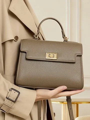 Borsa a Mano da Donna in Vera Pelle Vintage in Pelle Bovina Tracolla Hardware Dorato Chiusura a Patta Pendolare Piccola Tote