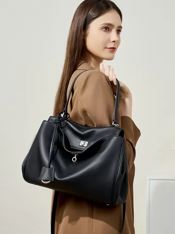 Damen Große Kapazität Echtes Leder Lässige Tragetasche Mit Metallschnalle Pendeln Arbeit Schulter Handtasche Für Damen