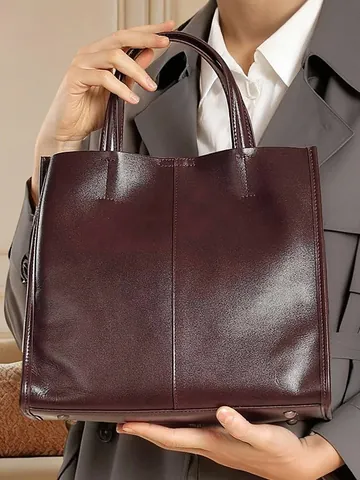Borsa Tote da Donna in Pelle di Vacchetta Primo Strato Grande Capacità Quadrata Verticale a Spalla Tracolla Valigetta Business