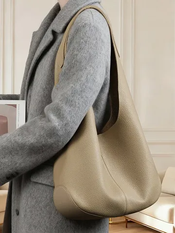 Minimalistische Eerste Laag Koeienhuid Hobo Tas Grote Capaciteit Lychee Textuur Dames Schouder Tote Tas Retro Effen Kleur Onderarm Tas