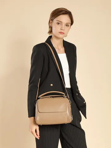 Sac Boston Femme Cuir Véritable Grande Capacité Cuir de Vachette Première Couche Sac Bandoulière Urbain Trajet Travail Style Vintage