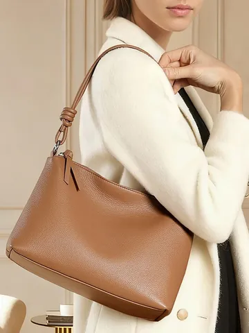 Damen Kopfschicht Rindsleder Echtleder Schultertasche Einfach Pendler Lychee Textur Unterarm Tote Bag Geknoteter Gurt Umhängetasche