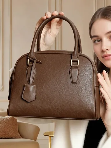 Borsa Boston da Donna in Vera Pelle di Vacchetta di Primo Strato Handbag a Cuscino Grande Capacità Vintage Minimalista Borsa a Tracolla