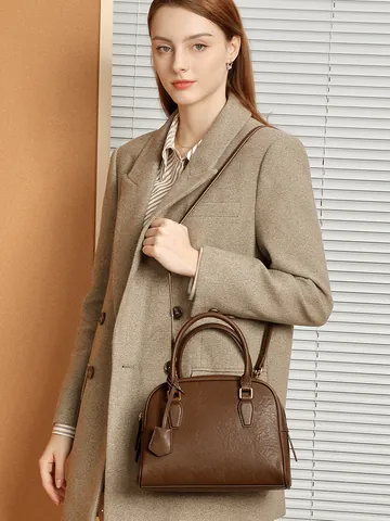 Borsa Boston da Donna in Vera Pelle di Vacchetta di Primo Strato Handbag a Cuscino Grande Capacità Vintage Minimalista Borsa a Tracolla
