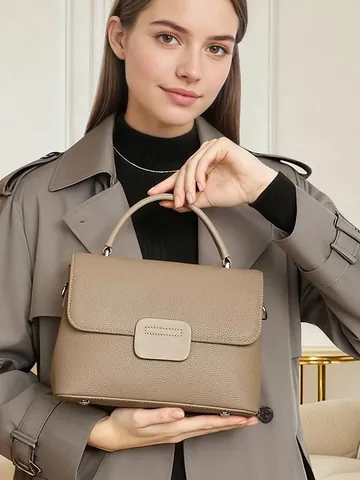Genuine First Layer Cowhide Shell Bag For Women Vintage Litchi Texture Leather Flap Handbag With Wide Shoulder Strap Crossbody Shoulder Bag Office Commute Daily Use