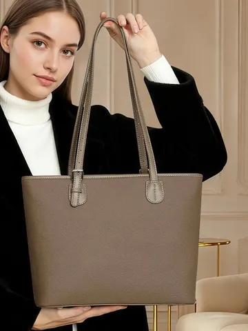 Borsa Tote da Donna in Vera Pelle Primo Strato di Pelle di Vacchetta Grande Capacità Vintage Borsa a Spalla Grana Litchi
