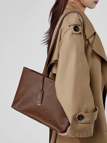 Borsa Tote da Donna in Vera Pelle di Vacchetta Grande Capacità Minimalista Retrò Urbana Borsa a Spalla per Pendolari Ufficio