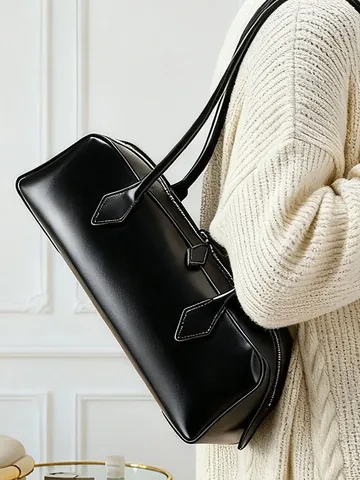 Borsa Baguette da Donna in Vera Pelle di Vacchetta Grande Capacità Borsa a Spalla Sottobraccio Minimalista Urbana