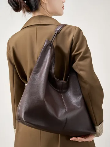 Bolso Tote de Mujer de Cuero de Vaca de Primera Capa Gran Capacidad Minimalista Cuero Curtido Vegetal Bolso de Hombro Axila