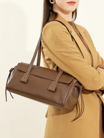 Borsa Sottoascellare in Pelle di Vacchetta di Primo Strato Con Concia Vegetale Retrò Donna Tinta Unita Cuciture Cerniera Borsa a Spalla Vintage Classica Borsa a Mano da Pendolare