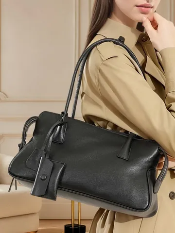 Borsa Tote in Pelle Bovina di Primo Strato Grande Capacità per Donna Borsa a Spalla in Vera Pelle Vintage Minimalista da Ufficio Pendolare
