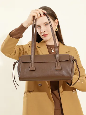 Borsa Sottoascellare in Pelle di Vacchetta di Primo Strato Con Concia Vegetale Retrò Donna Tinta Unita Cuciture Cerniera Borsa a Spalla Vintage Classica Borsa a Mano da Pendolare