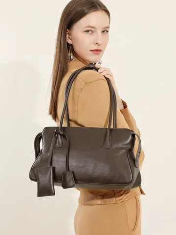 Borsa Tote in Pelle Bovina di Primo Strato Grande Capacità per Donna Borsa a Spalla in Vera Pelle Vintage Minimalista da Ufficio Pendolare